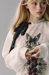 Retro Ribbon Embroidered Mesh Sweatshirt